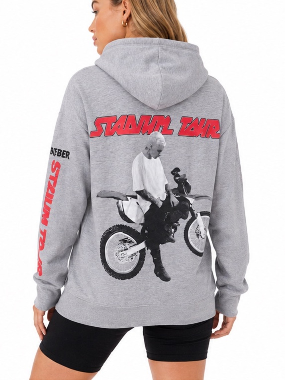 Justin Bieber Stadium Tour 2017 Grey Graphic Hoodie Sweatshirt Size Medium